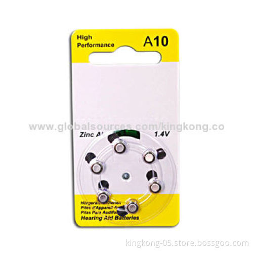 1.4V Voltage Zinc Air Batteries, A10, A13, A675, A312, Low-internal Resistance